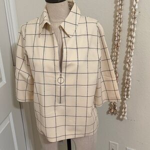 Elegant Cream Checkered Women's Blouse